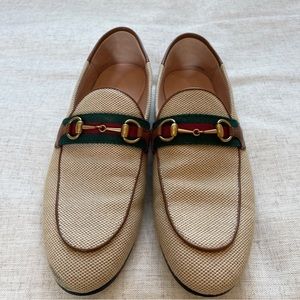Gucci Sand Canvas Charlotte Vint Horsebit Loafer 38